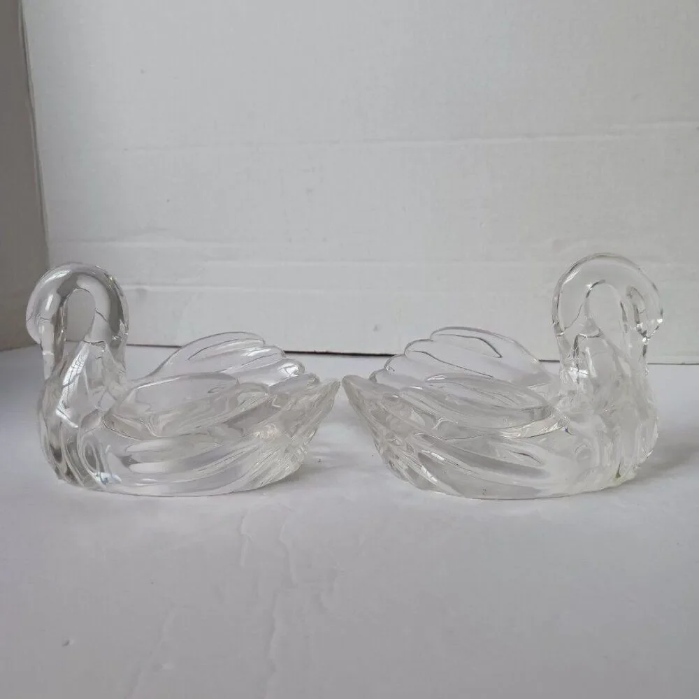 2 Vintage 70's Kitsch Clear Plastic Lucite Swan Soap Dish Trinket Holder